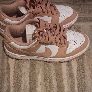 Nike Tan and White Dunk Sneakers Classic Low-Top Design